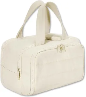 Curetoaway Travel Cosmetic Bag, Large Capacity Wide-Open Travel Cosmetic Bag, 4-in-1 Puffy Multi-functional Cureaway Toiletry Bag for Women, With 4 Compartments, Lightweight Waterproof (Beige)