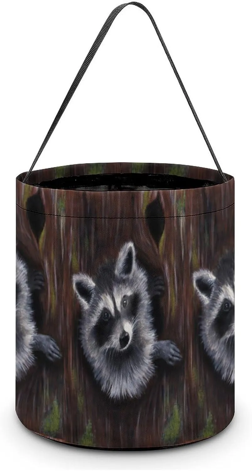 Cute Raccoon Funny Easter Egg Bags Trick-o-r-Treat Tote Bag Reusable Bucket Storage Basket Handbag Party Novelty