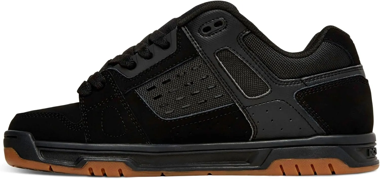 DC Men's Stag Low Top Skate Shoe, Black/Gum, 12