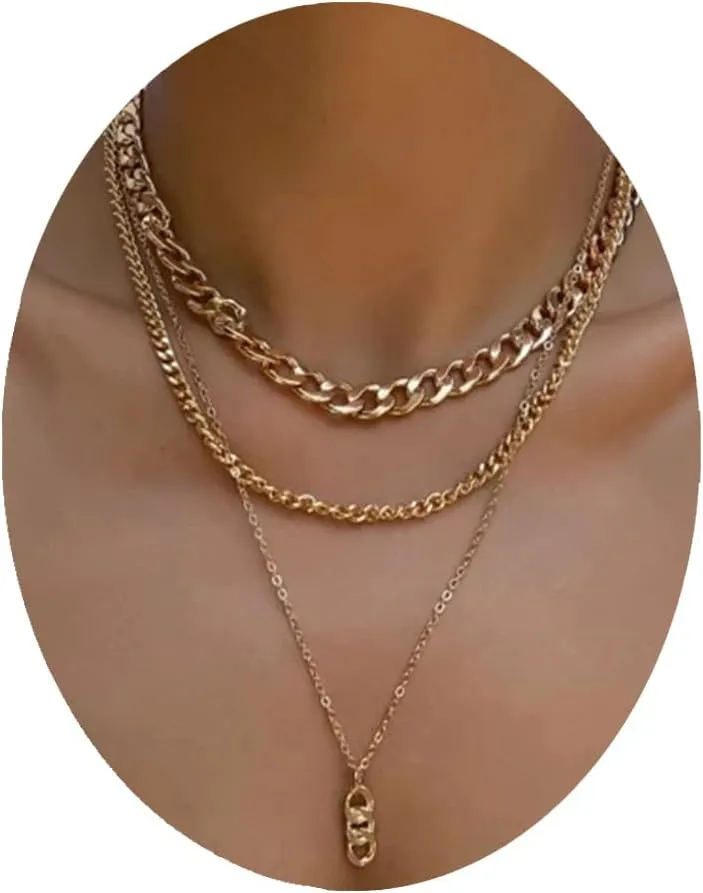 Dcfywl731 Gold Chain Layered Necklace for Women Adjustable Choker Pendant Necklaces Jewelry Gifts