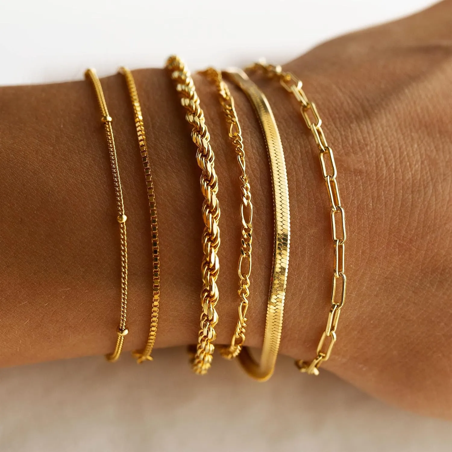 DEARMAY Dainty Silver Bracelets for Women Trendy, 925 Sterling Silver Jewelry Set for Women Bracelets for Women Paperclip Box Herringbone Figaro Rope Chain Bracelet Fashion Pack Gifts for Women