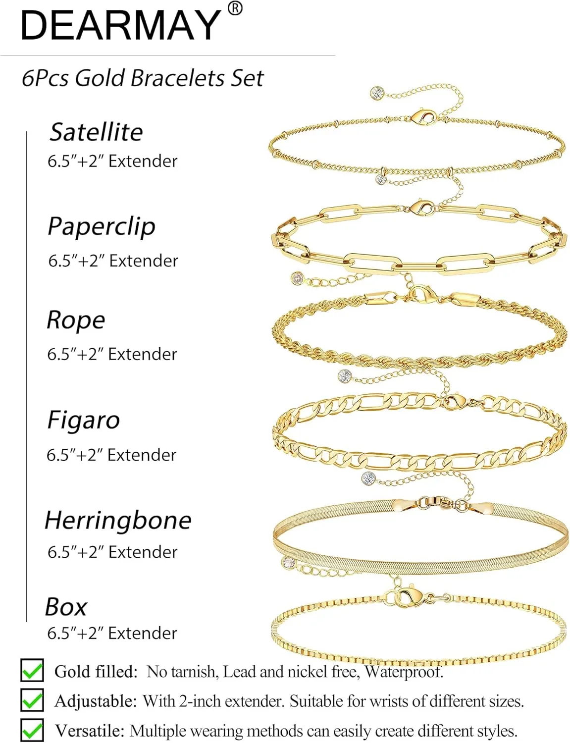 DEARMAY Dainty Silver Bracelets for Women Trendy, 925 Sterling Silver Jewelry Set for Women Bracelets for Women Paperclip Box Herringbone Figaro Rope Chain Bracelet Fashion Pack Gifts for Women