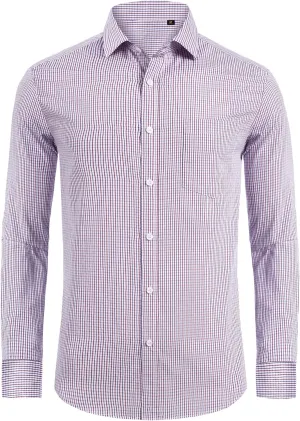 DEMEANOR Men's Button Down Shirts Plaid Dress Shirts Wrinkle Free Business Casual Long Sleeve Regular Fit Shirt