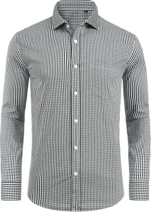 DEMEANOR Men's Button Down Shirts Plaid Dress Shirts Wrinkle Free Business Casual Long Sleeve Regular Fit Shirt