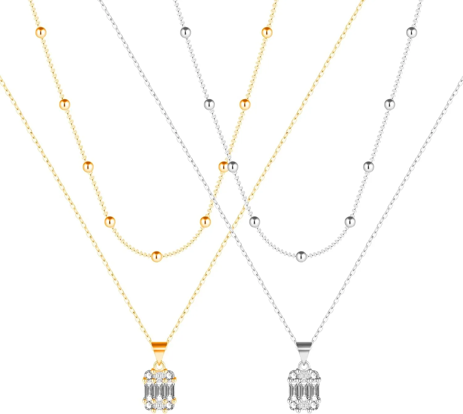 Diamond Necklaces for Women,Stack Choker Chain Double Pendant Necklace,Diamond Pendant Necklaces,Dainty Choker Necklace Trendy Jewelry Gifts for Women -2PCS