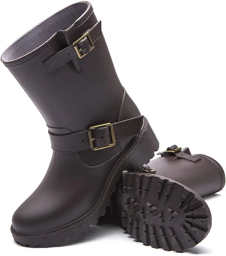 DKSUKO Womens Rain Boots with Elastic Adjust Waterproof -7 Colors-Motorcycle Boots for Girls