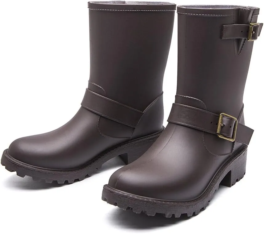 DKSUKO Womens Rain Boots with Elastic Adjust Waterproof -7 Colors-Motorcycle Boots for Girls