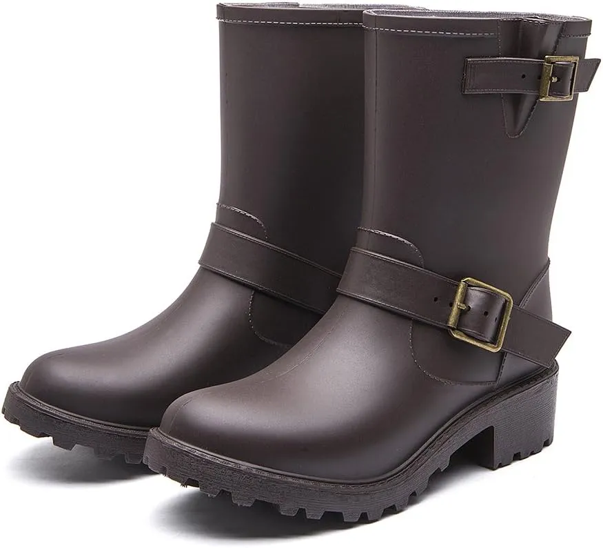 DKSUKO Womens Rain Boots with Elastic Adjust Waterproof -7 Colors-Motorcycle Boots for Girls