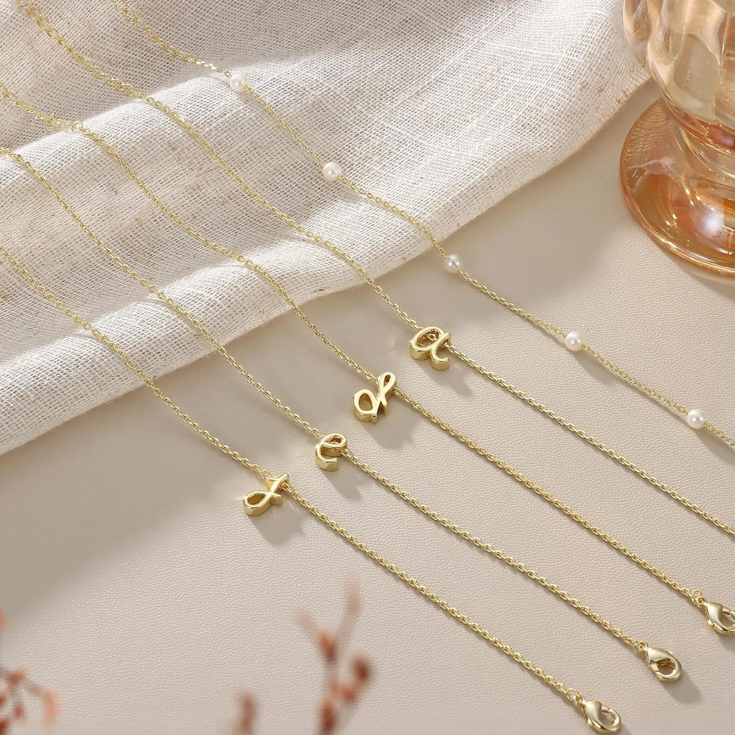 Dochais Gold Pearl Bracelets for Women Initial Bracelets 14K Gold Plated Layered Beaded Letter Initial Bracelet Dainty Pearl Bracelets for Women Trendy Gold Pearl Letter Charm Bracelet Jewelry