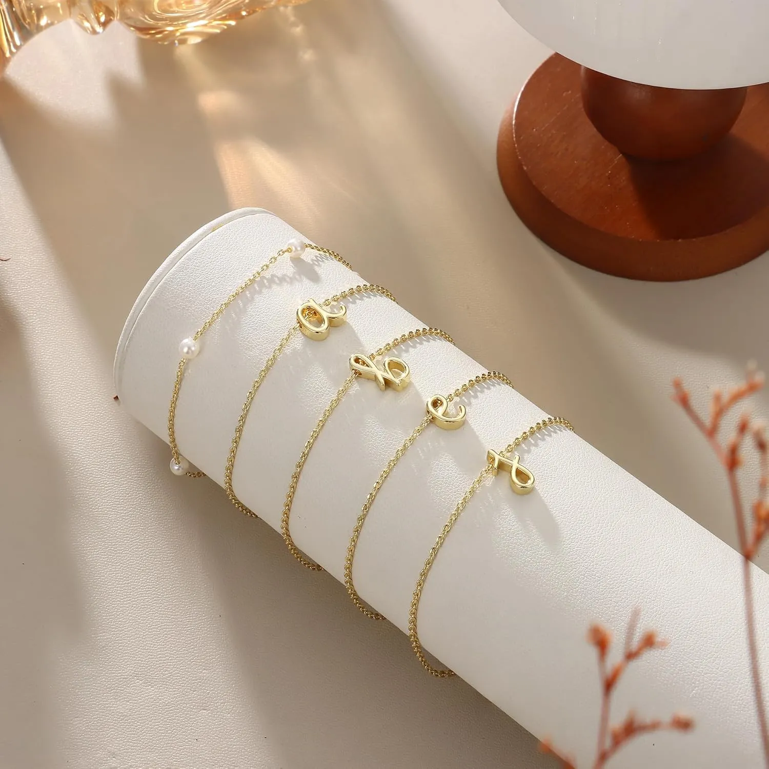 Dochais Gold Pearl Bracelets for Women Initial Bracelets 14K Gold Plated Layered Beaded Letter Initial Bracelet Dainty Pearl Bracelets for Women Trendy Gold Pearl Letter Charm Bracelet Jewelry