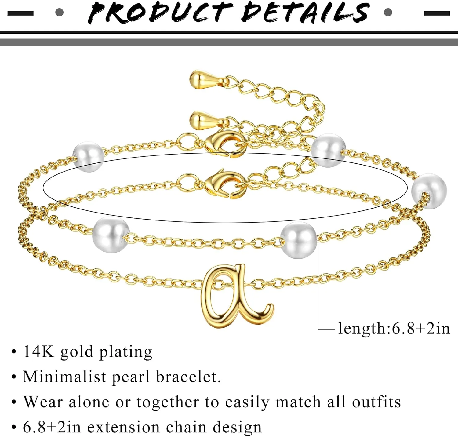 Dochais Gold Pearl Bracelets for Women Initial Bracelets 14K Gold Plated Layered Beaded Letter Initial Bracelet Dainty Pearl Bracelets for Women Trendy Gold Pearl Letter Charm Bracelet Jewelry
