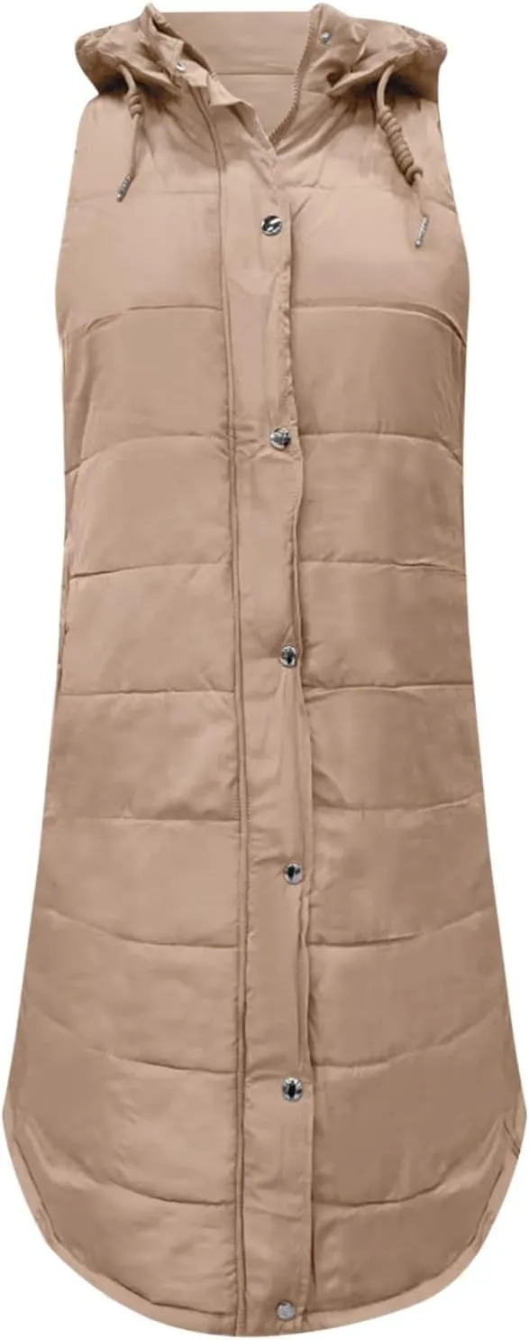 Down Vest for Women, Long Winter Coat Vest with Hood Sleeveless Warm Down Coat Quilted Down Jacket Plus Size