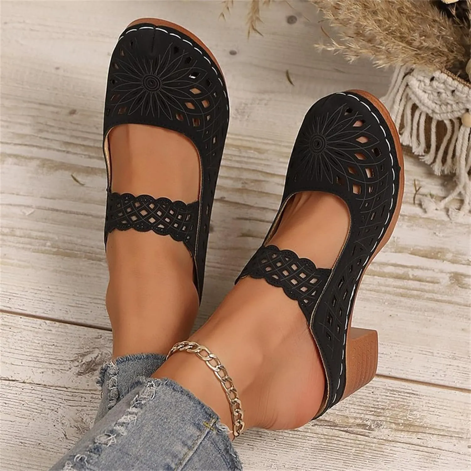 Dress Sandals for Women Dressy High Heel Flower Sandals with Arch Support Beach Cute Hollow Out Slip on Slippers 2025