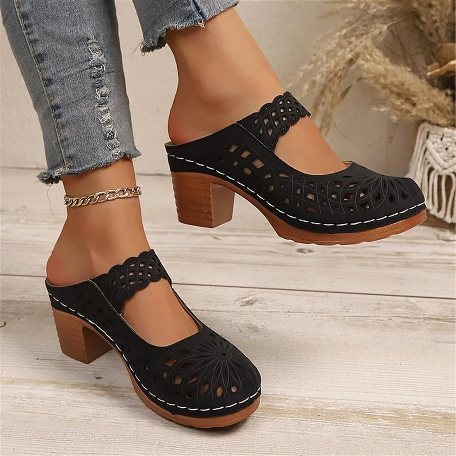 Dress Sandals for Women Dressy High Heel Flower Sandals with Arch Support Beach Cute Hollow Out Slip on Slippers 2025
