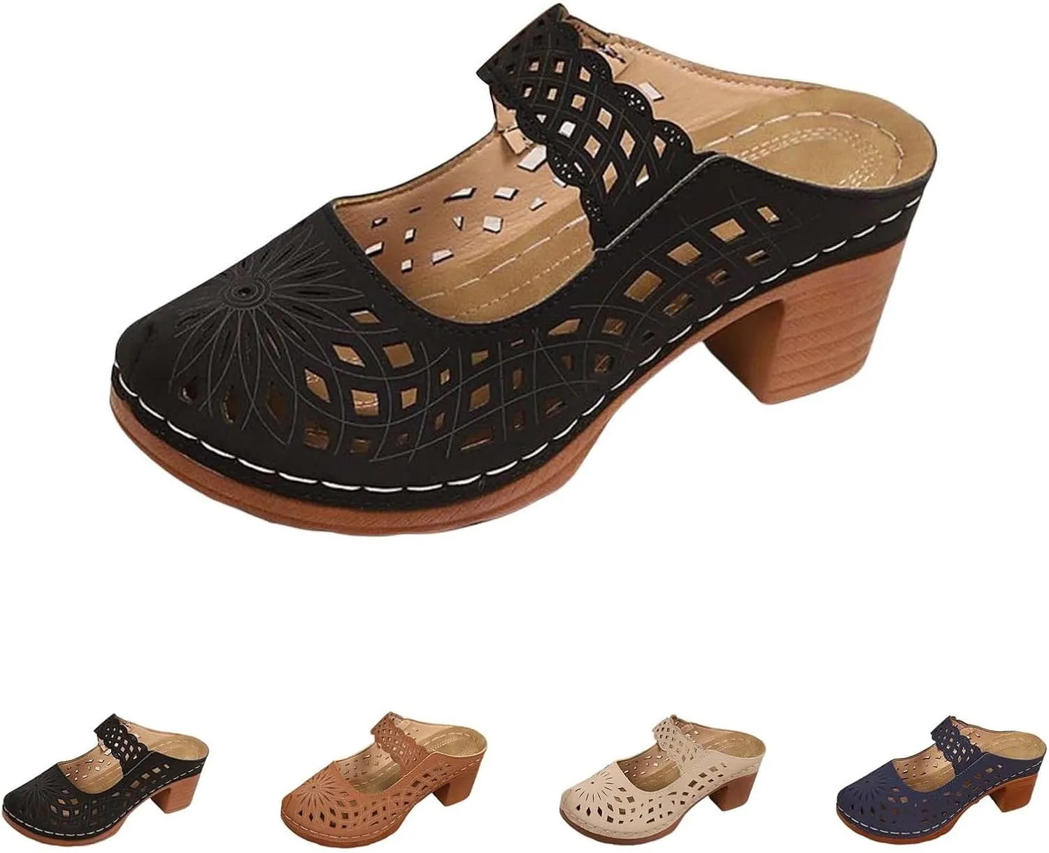 Dress Sandals for Women Dressy High Heel Flower Sandals with Arch Support Beach Cute Hollow Out Slip on Slippers 2025