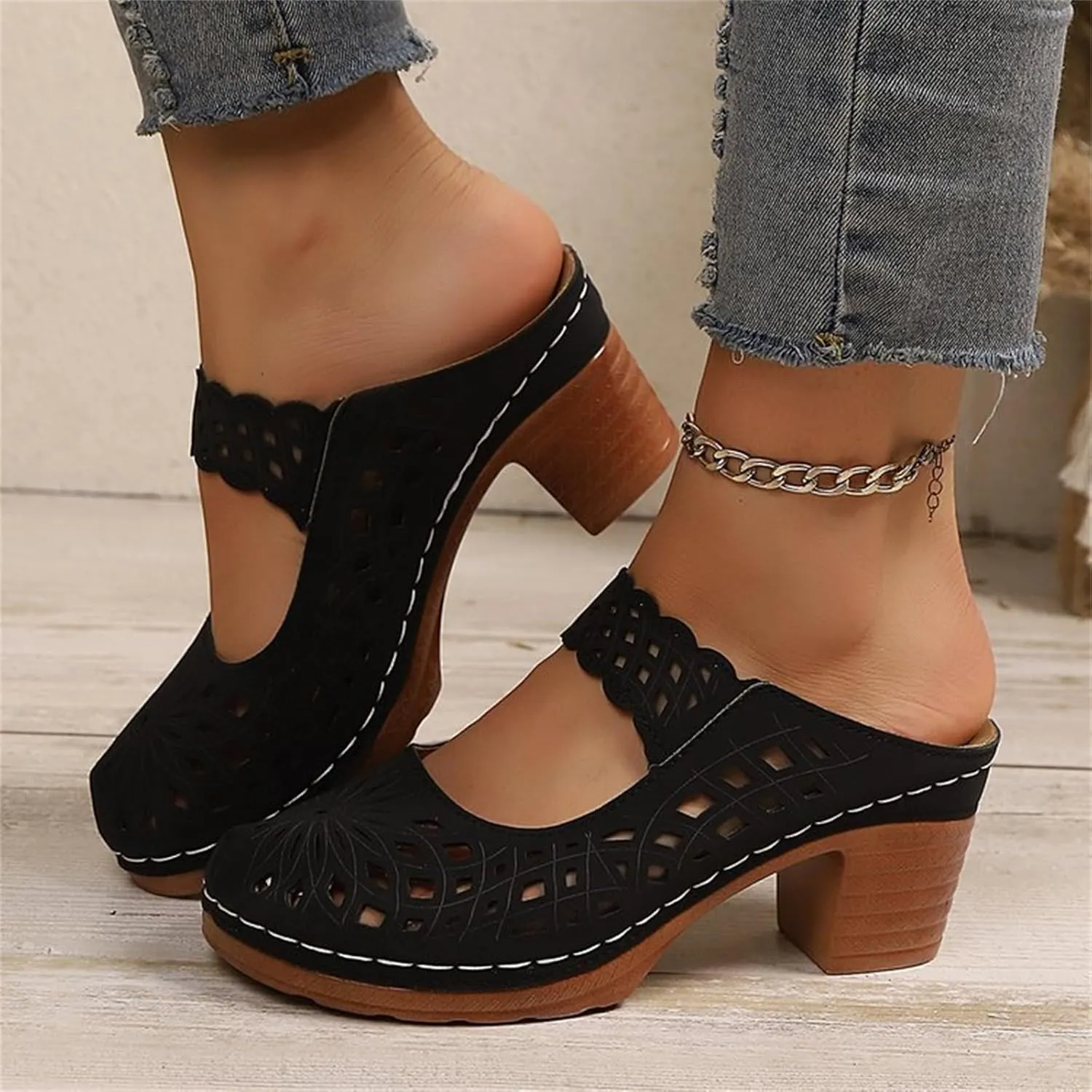 Dress Sandals for Women Dressy High Heel Flower Sandals with Arch Support Beach Cute Hollow Out Slip on Slippers 2025