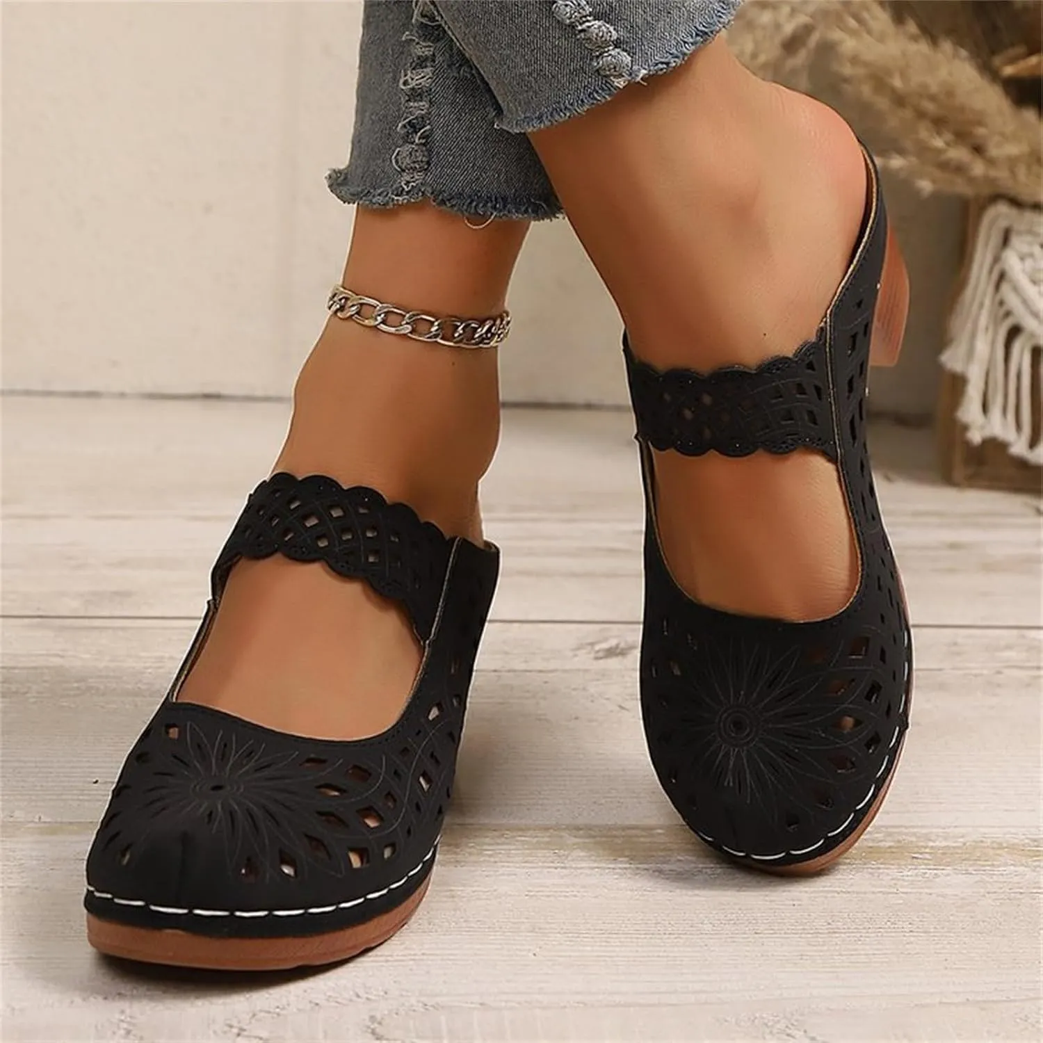 Dress Sandals for Women Dressy High Heel Flower Sandals with Arch Support Beach Cute Hollow Out Slip on Slippers 2025