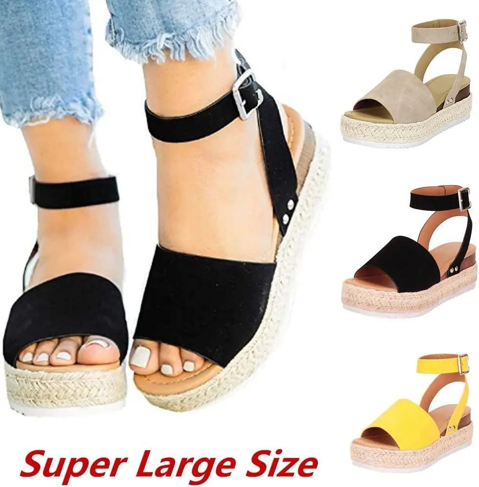 Eduavar Espadrille Sandals for Women, Sandals for Women Casual Summer Open Toe Wedge Chunky Heel Sandals with Buckle Strap