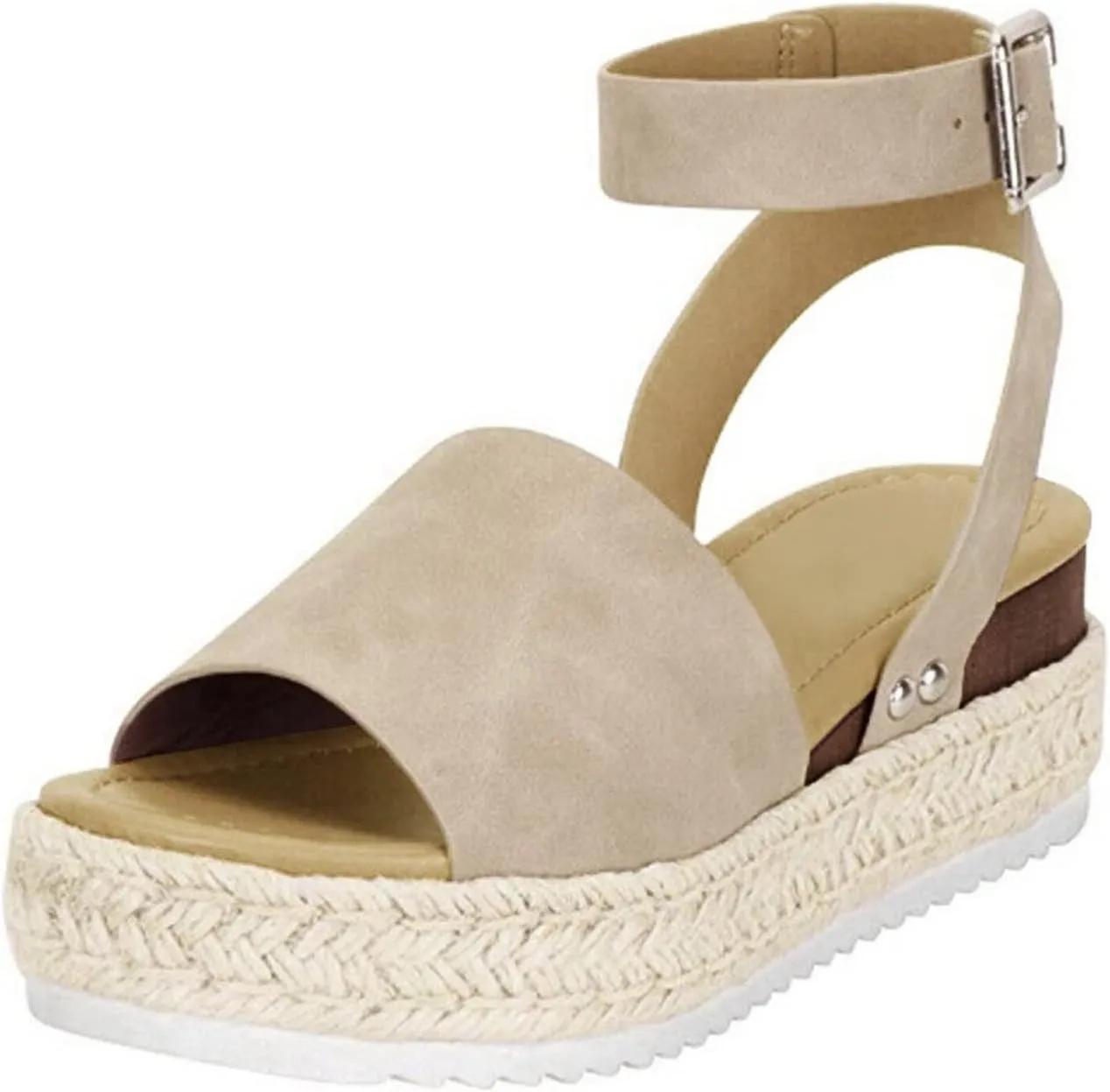 Eduavar Espadrille Sandals for Women, Sandals for Women Casual Summer Open Toe Wedge Chunky Heel Sandals with Buckle Strap