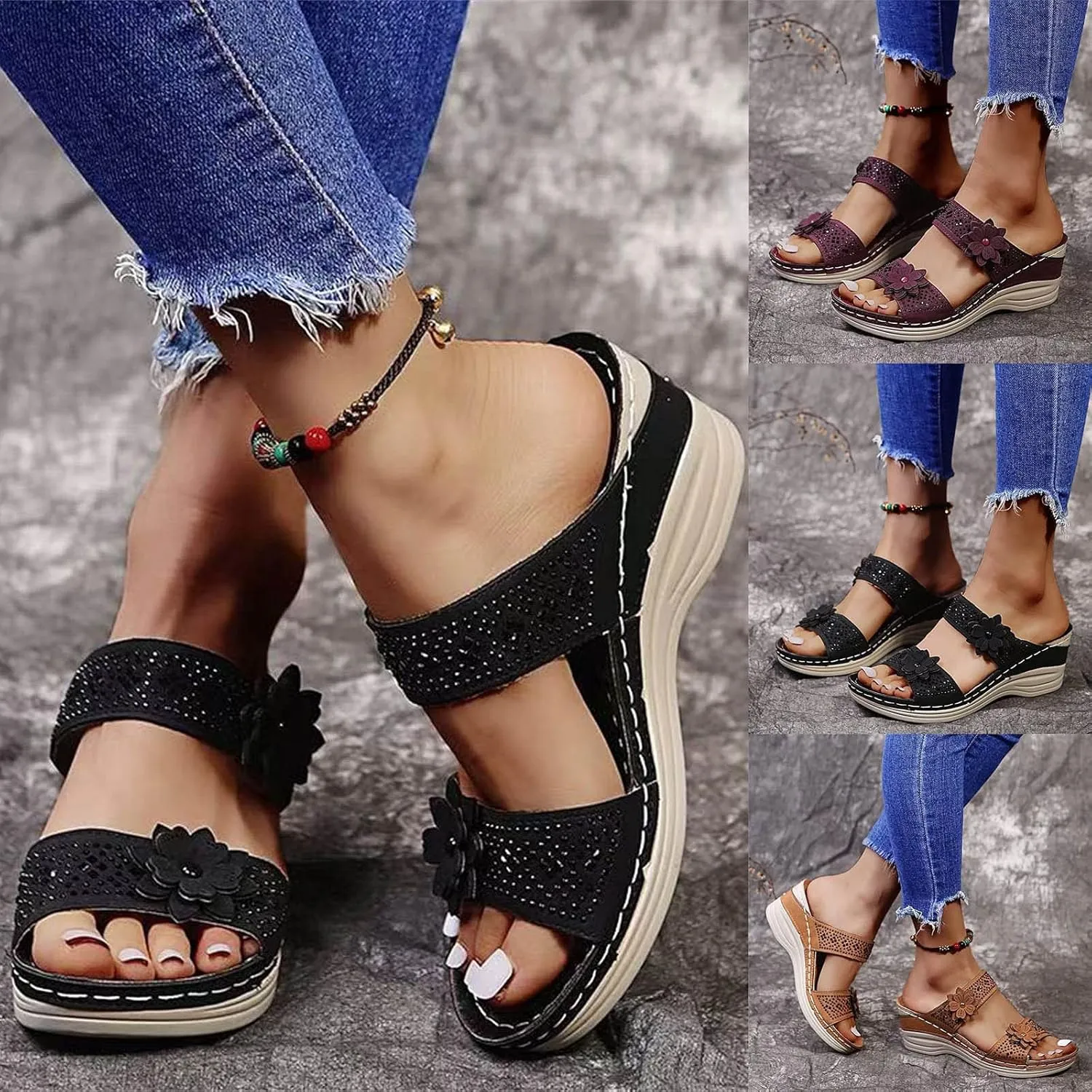 Eduavar Wedge Sandals for Women Dressy, Sandals Women Dressy Comfortable Sandals Open Toe Slip On Walking Sandals Shoes
