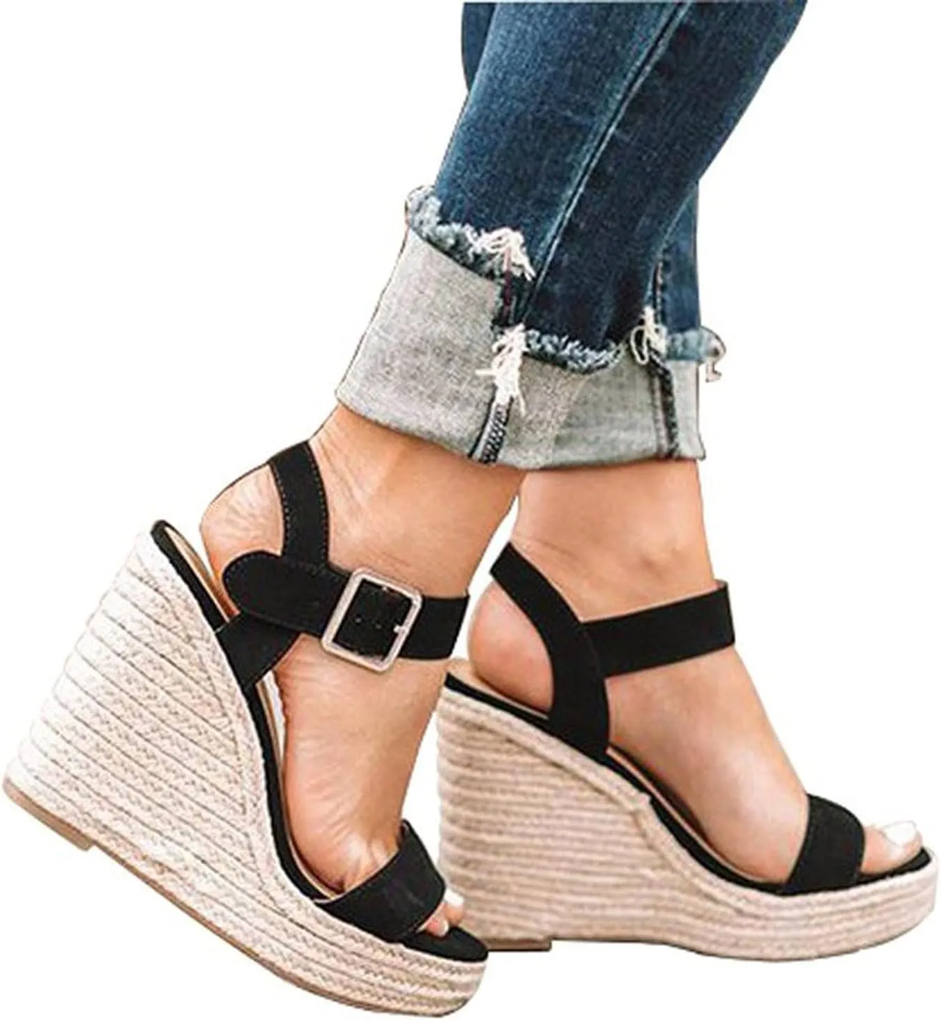 Eduavar Womens Wedge Sandals, Orthopedic Sandals for Women Peep Toe High Wedg Platform Sandals with Ankle Strap