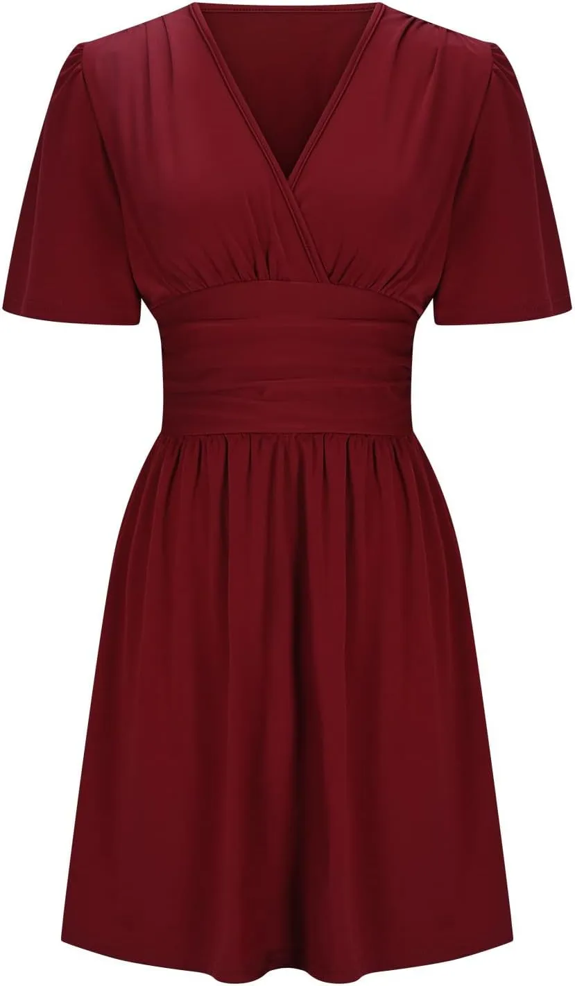 Elegant Dress for Women Short Sleeve Deep V Neck Sexy Dresses Flowy Ruffle Business Night Out Club