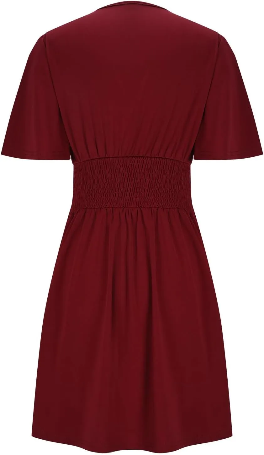 Elegant Dress for Women Short Sleeve Deep V Neck Sexy Dresses Flowy Ruffle Business Night Out Club