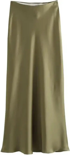 Elegant Satin Women Long Skirts Summer Elastic High Waisted A-Line Casual Swing Office Female Skirt Y2K-01-Skirts-L