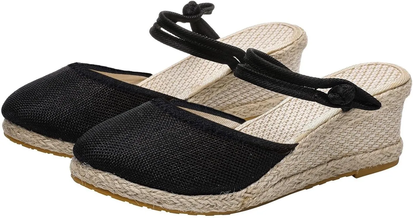 Espadrille Wedge Slippers for Women Closed Toe Slingback Slip On Platform Sandals Summer Casual Lightweight Sandals Womens Dressy Comfortable Shoes