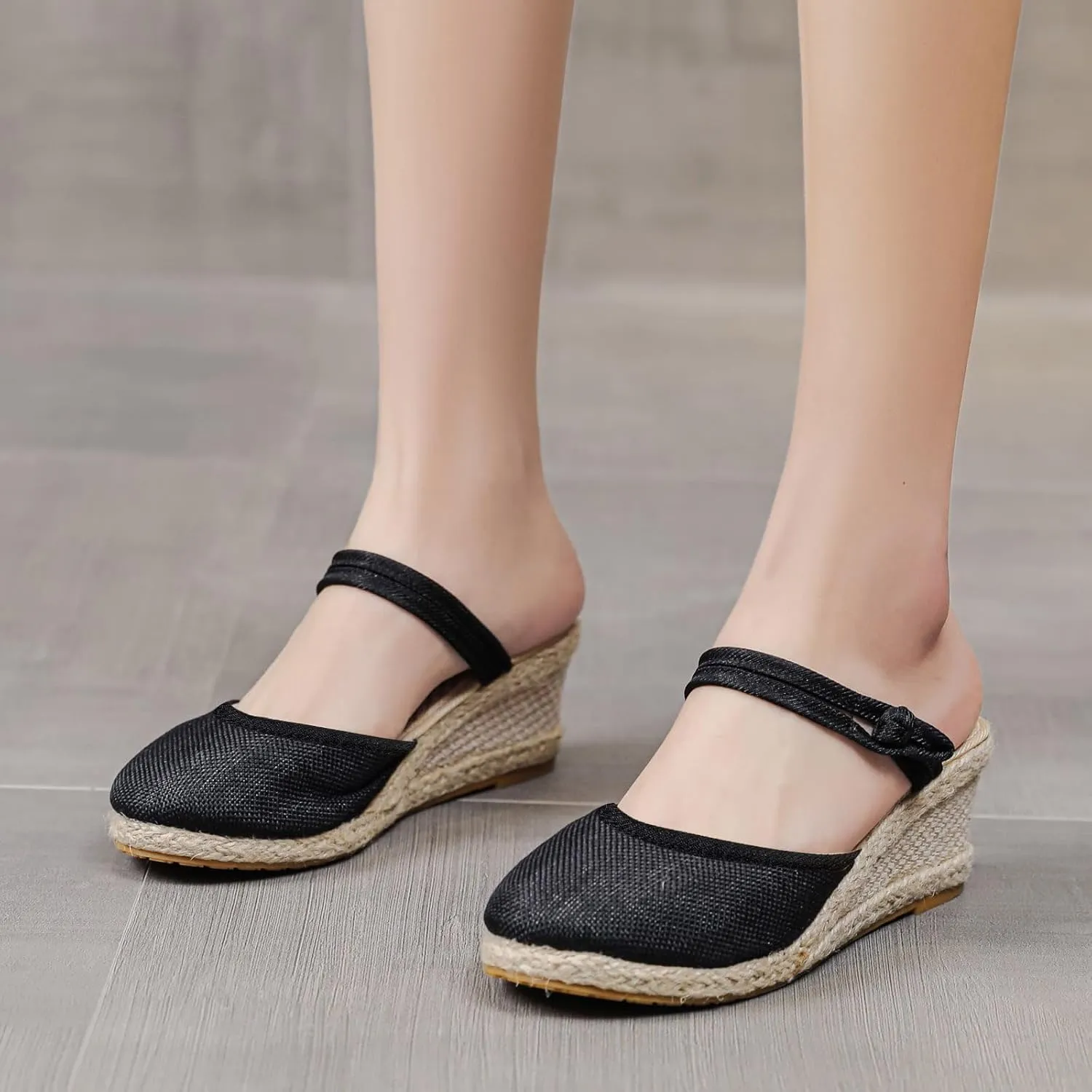 Espadrille Wedge Slippers for Women Closed Toe Slingback Slip On Platform Sandals Summer Casual Lightweight Sandals Womens Dressy Comfortable Shoes