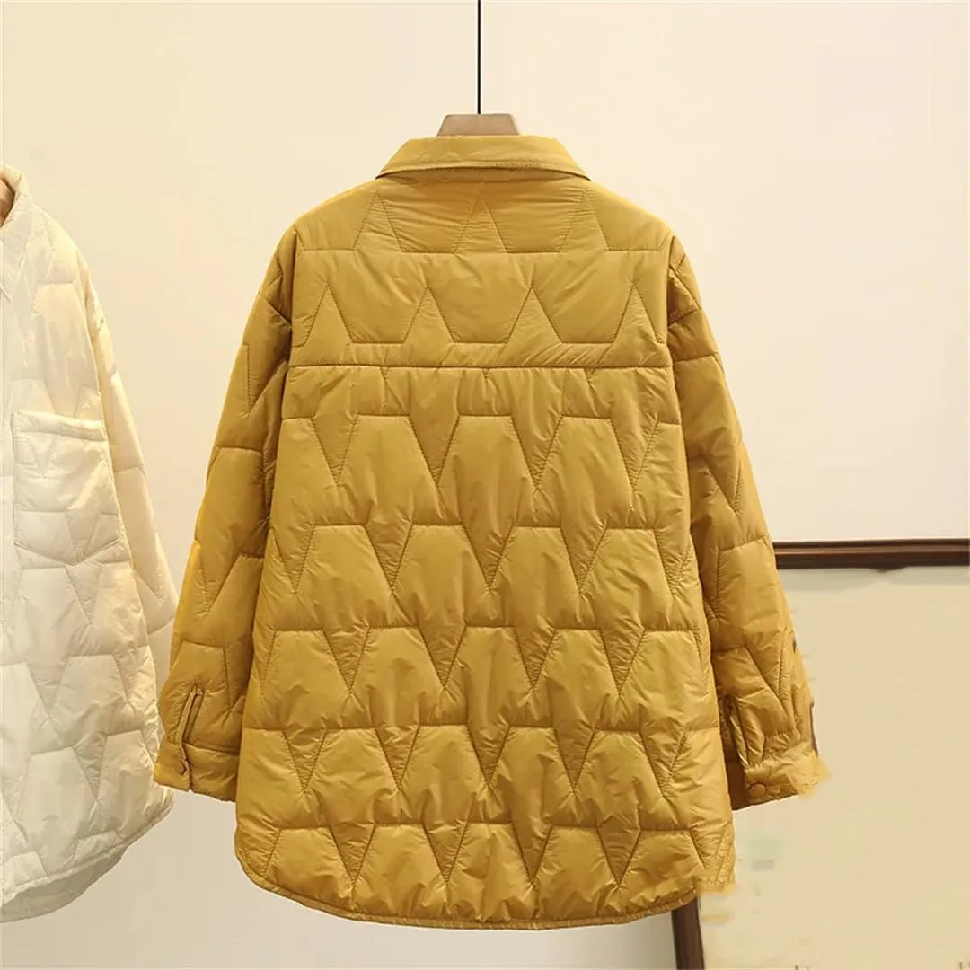 Fall Winter Thin Parka Women's Lapel Geometric Pattern Jacket Simple Warm Cotton-Padded Coat