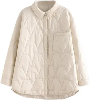 Fall Winter Thin Parka Women's Lapel Geometric Pattern Jacket Simple Warm Cotton-Padded Coat
