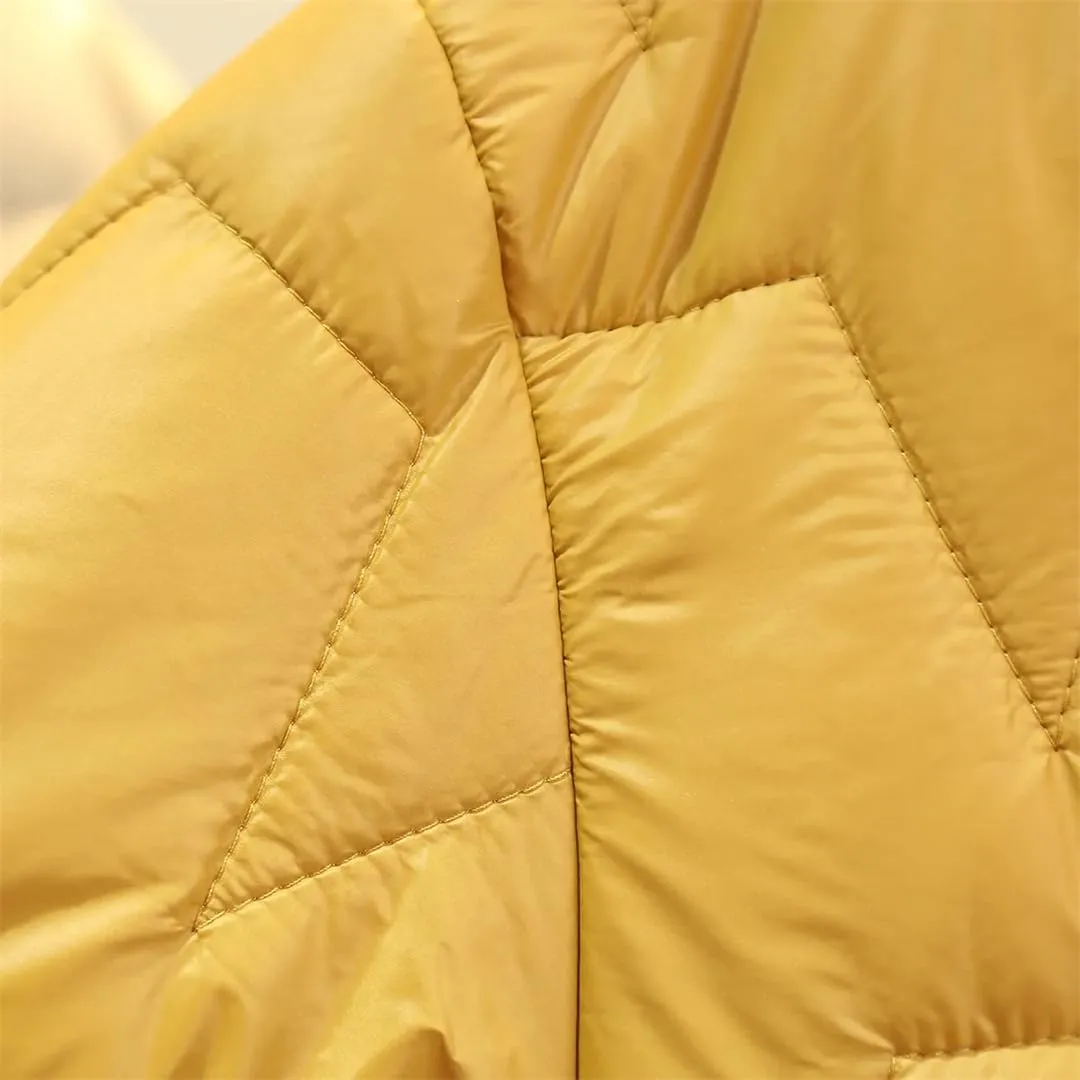 Fall Winter Thin Parka Women's Lapel Geometric Pattern Jacket Simple Warm Cotton-Padded Coat