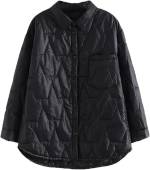 Fall Winter Thin Parka Women's Lapel Geometric Pattern Jacket Simple Warm Cotton-Padded Coat