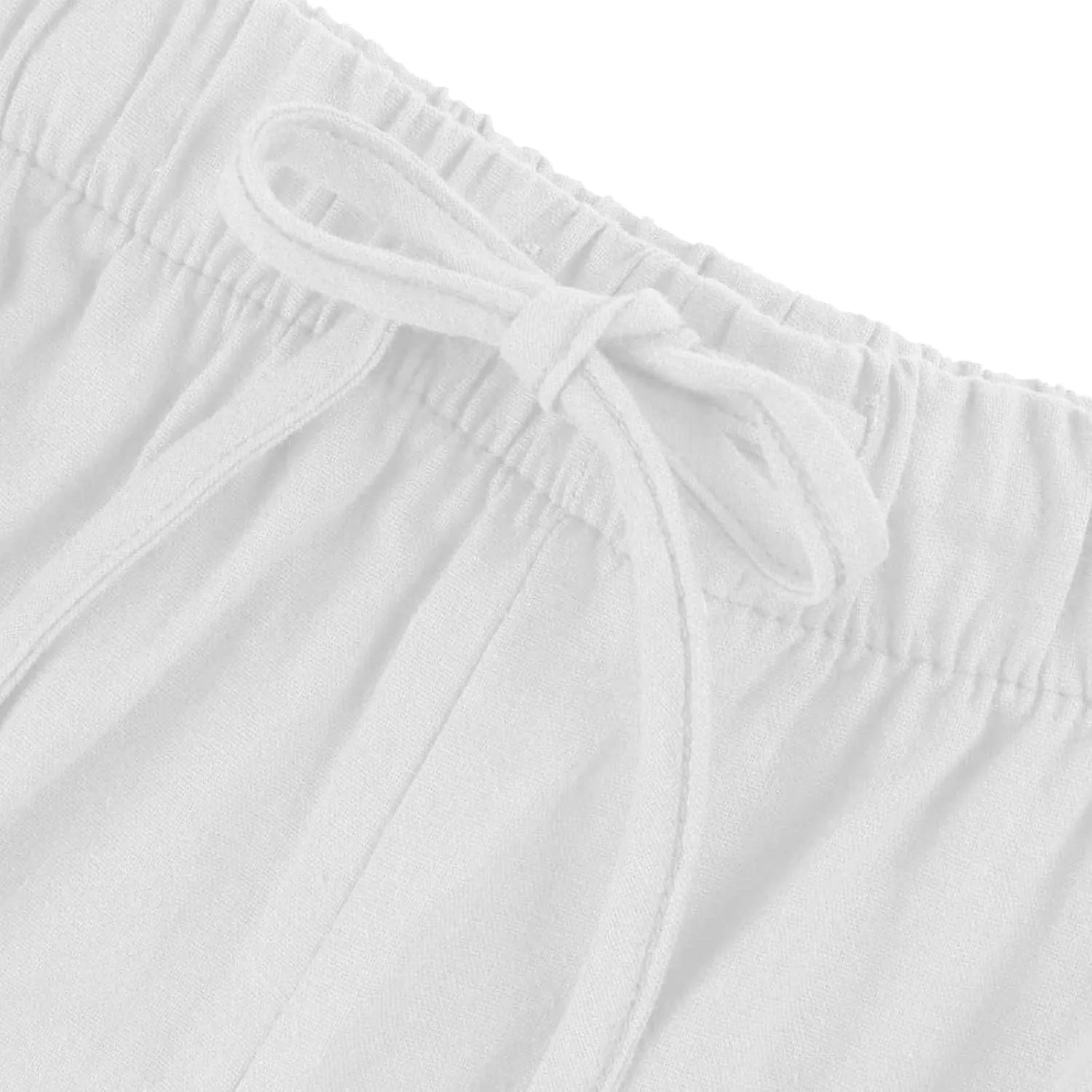 fanmpghleoo Linen Palazzo Pants for Women Casual Wide Leg Linen Pants Summer Drawstring High Waisted Trousers with Pockets