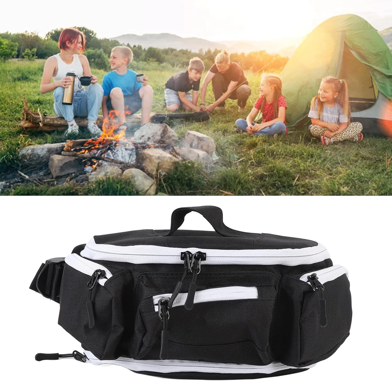 Fanny Pack Waist Pack, Waist Bag Hiking Travel Essentials for Women Men Belt Bag, Partition Storage Adjustable Belt Waist Pack for Hiking Running Travel Cycling (Black and White)