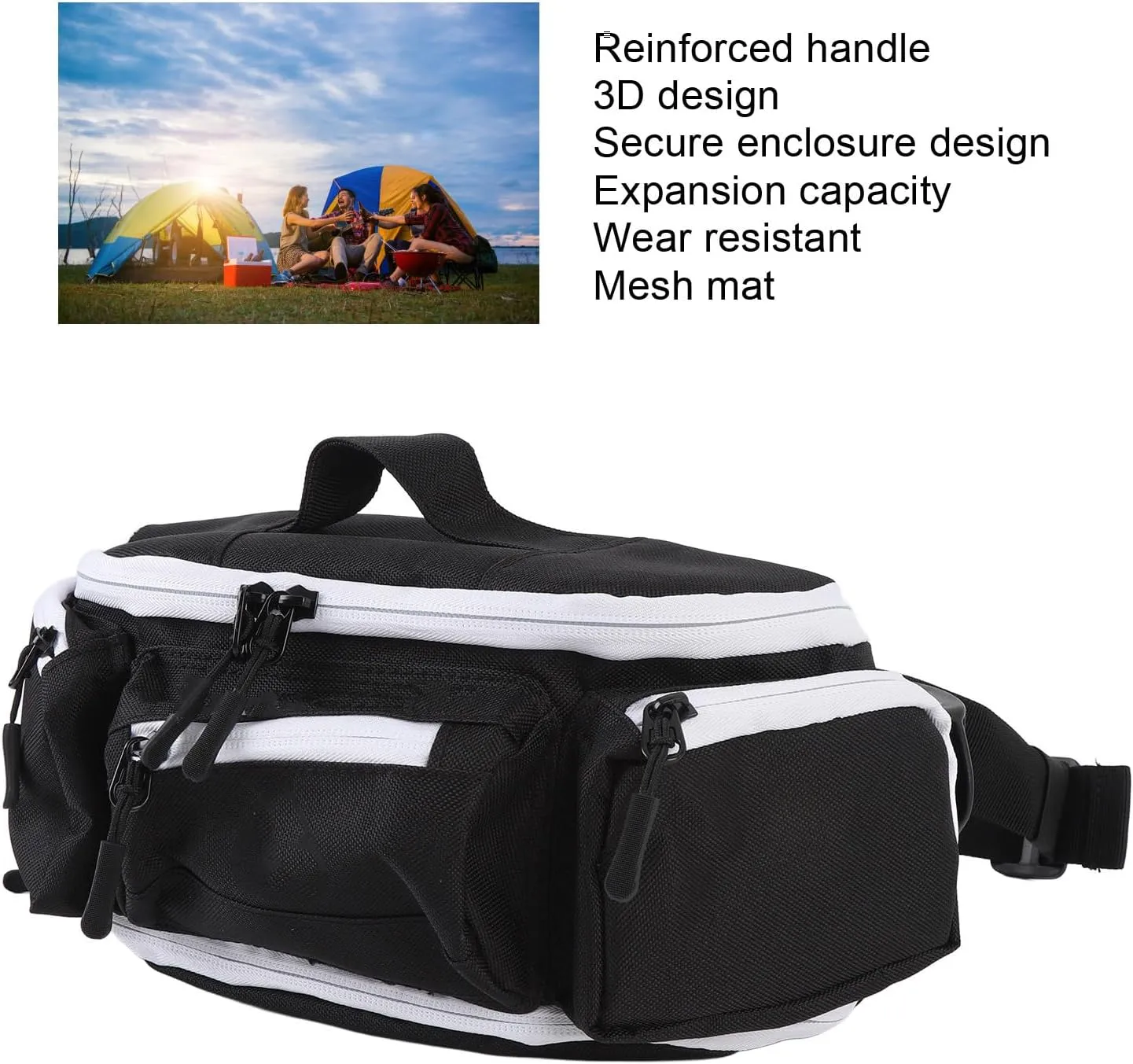 Fanny Pack Waist Pack, Waist Bag Hiking Travel Essentials for Women Men Belt Bag, Partition Storage Adjustable Belt Waist Pack for Hiking Running Travel Cycling (Black and White)