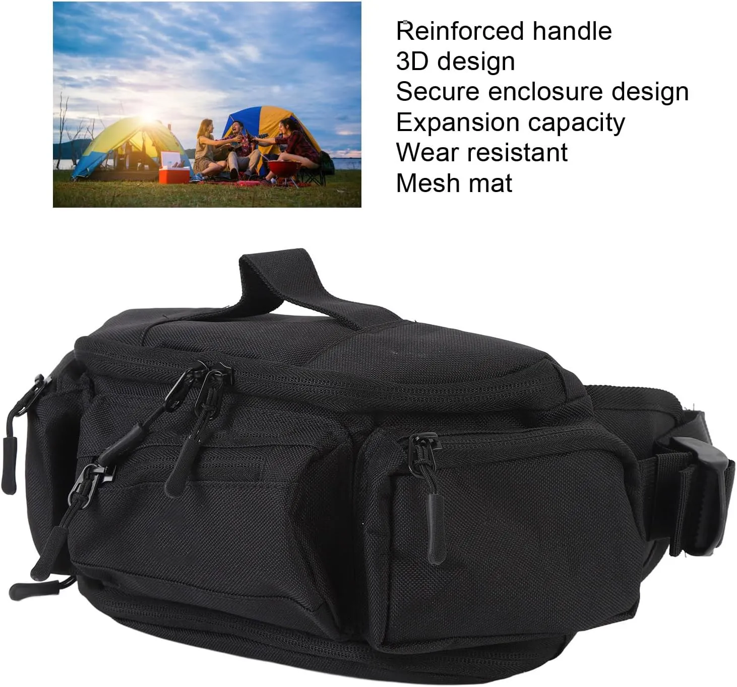Fanny Pack Waist Pack, Waist Bag Hiking Travel Essentials for Women Men Belt Bag, Partition Storage Adjustable Belt Waist Pack for Hiking Running Travel Cycling (Black)