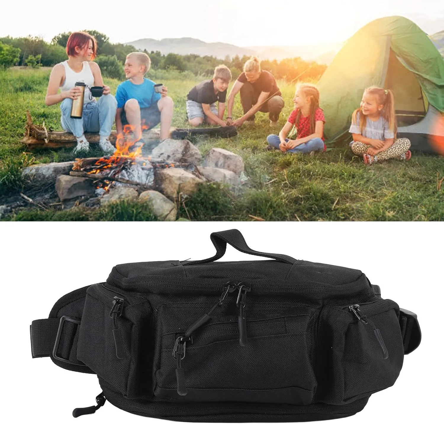 Fanny Pack Waist Pack, Waist Bag Hiking Travel Essentials for Women Men Belt Bag, Partition Storage Adjustable Belt Waist Pack for Hiking Running Travel Cycling (Black)