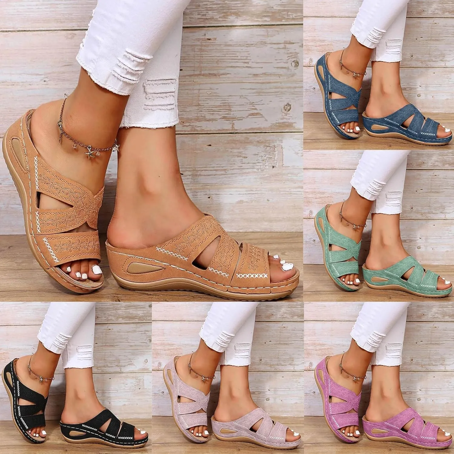 Fanyil Women's Comfy Orthotic Sandals, Womens Platform Sandals Comfortable Dressy Slides Sandal Vacation Beach Shoes