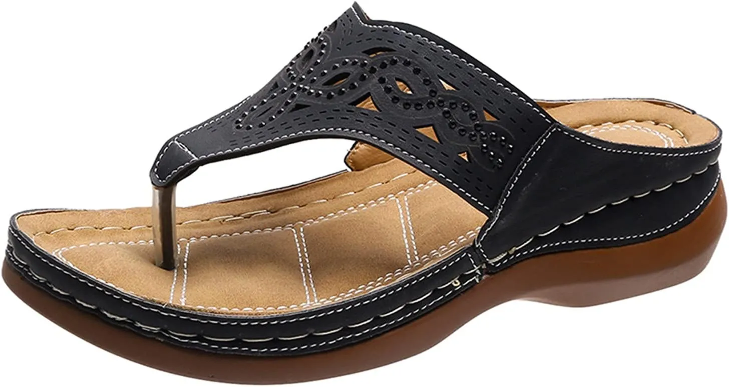 Flats Sandals for Women Bohemian Outdoor Shoes with Arch Support Summer Casual Flip-Flops Sandals
