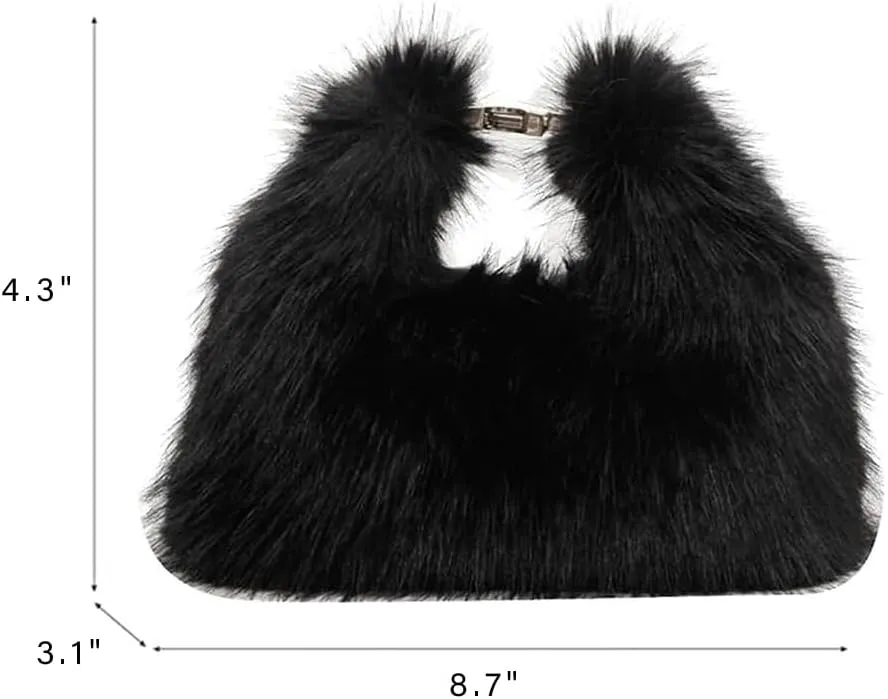 Fluffy Tote Bag for Women, Small Winter Soft Fuzzy Purse, Cute Faux Fur Bag, Plush Shoulder Bag Hobo Bag Handbag