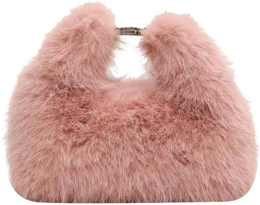 Fluffy Tote Bag for Women, Small Winter Soft Fuzzy Purse, Cute Faux Fur Bag, Plush Shoulder Bag Hobo Bag Handbag