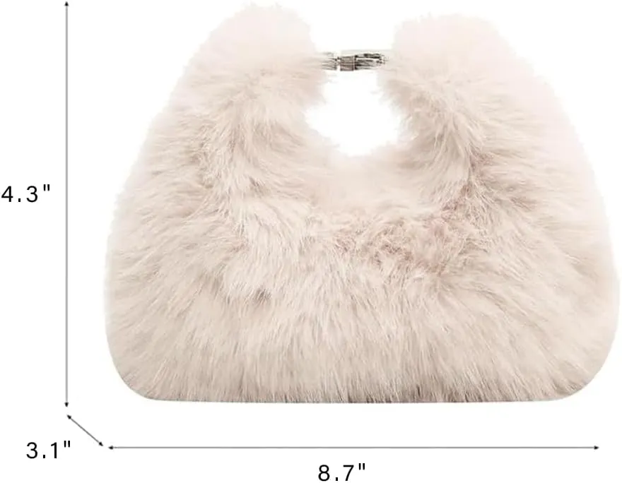 Fluffy Tote Bag for Women, Small Winter Soft Fuzzy Purse, Cute Faux Fur Bag, Plush Shoulder Bag Hobo Bag Handbag