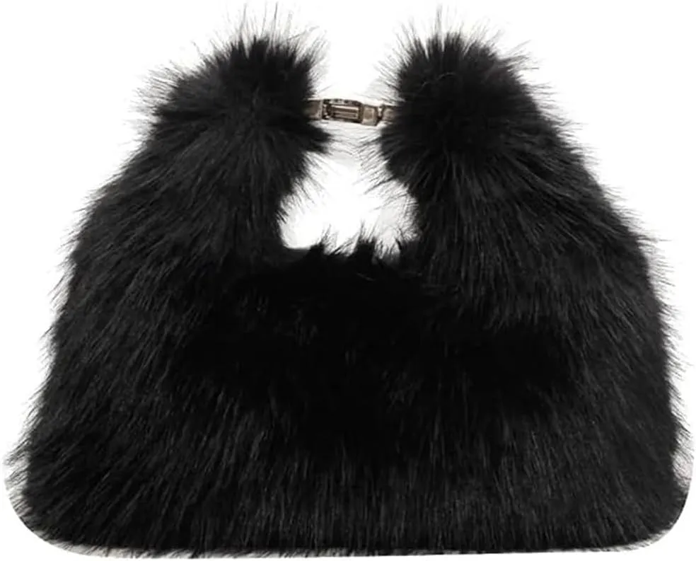 Fluffy Tote Bag for Women, Small Winter Soft Fuzzy Purse, Cute Faux Fur Bag, Plush Shoulder Bag Hobo Bag Handbag