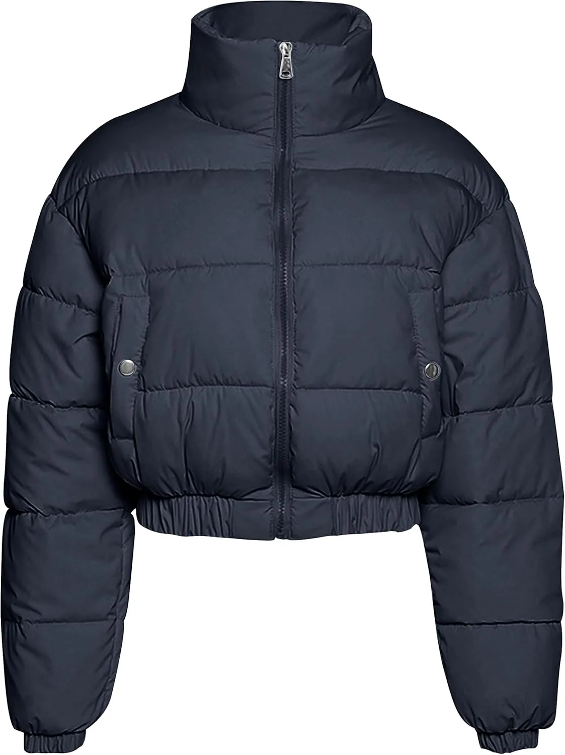 Flygo Women's Cropped Puffer Jacket Zip Up Stand Collar Padded Winter Down Coat