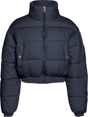 Flygo Women's Cropped Puffer Jacket Zip Up Stand Collar Padded Winter Down Coat