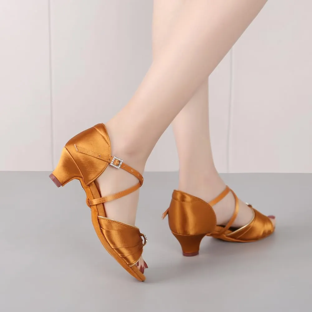 Girls Latin Dance Shoes Low Heel Toddler Kids Salsa Ballroom Dancing Shoes Practice Professional Performance, Model EM-1030-4
