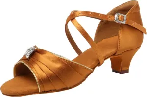 Girls Latin Dance Shoes Low Heel Toddler Kids Salsa Ballroom Dancing Shoes Practice Professional Performance, Model EM-1030-4