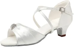 Girls Latin Dance Shoes Low Heel Toddler Kids Salsa Ballroom Dancing Shoes Practice Professional Performance, Model EM-1030-4